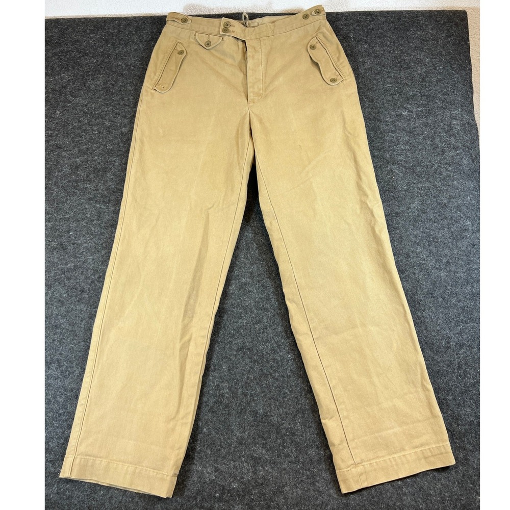 Vintage 90s Polo Ralph Lauren Military Button Fly Trousers Pants Mens 34x31 Tan